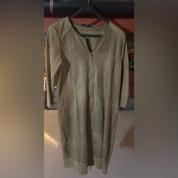 Yest Dresses & Skirts - Yest Olive Green Zip-Up Dress suede like material size 10